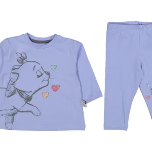 Σετ Πιτζάμες "Γατούλα & Καρδιές" από 100% Βαμβάκι για Κορίτσια ( Λιλά )