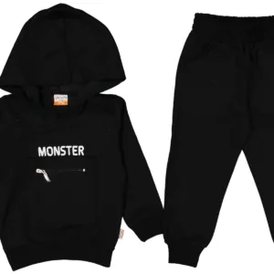 Μαύρη Βαμβακερή Φόρμα με Κουκούλα και Λεπτομέρεια