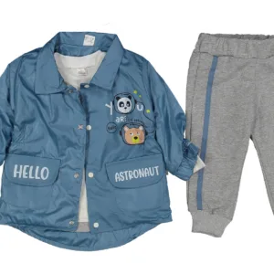 Σετ Παιδικό Φόρμας και Αδιάβροχου Μπουφάν "Astronaut" για Αγόρια – Μπλε & Γκρι