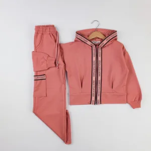 Ροζ Βαμβακερό Σετ Φόρμας με Κουκούλα και Μήνυμα "Know Your Power"