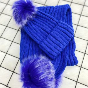 Σετ Παιδικό Πλεκτό Σκουφάκι & Κασκόλ με Γούνινα Pom-Poms (ΜΠΛ)