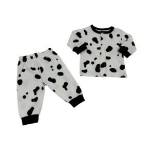 Βρεφική Μπιτζαμούλα "Αγελαδίτσα" – Λευκό με Μαύρες Βούλες (0-12 Μηνών)