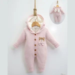 Απαλή Ροζ Ολόσωμη Φόρμα με Χαριτωμένο Αρκουδάκι