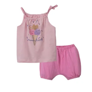 Summer Friends: Σετ Αμάνικο Τοπ & Σορτς με Παγωτό - Δροσερό Στυλ για τις Καλοκαιρινές Περιπέτειες!