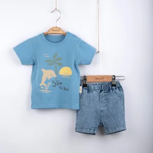 Σετ Μπλούζα & Τζιν Σορτς με Σχέδιο Δελφίνι - Καλοκαιρινό Στυλ και Άνεση για τις Περιπέτειες στην Παραλία!
