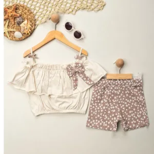 Σετ Κοριτσίστικο Καλοκαιρινό με Βολάν & Λουλουδάτο Σορτσάκι "Little Daisy" (5–8 ετών)
