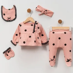 "Sweet Polka Dots": Βρεφικό Σετ 5 Τεμαχίων με Πουά & Διακοσμητικές Λεπτομέρειες