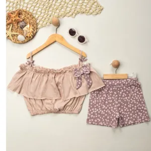 Καλοκαιρινό Σετ Κοριτσιού με Βολάν & Λουλουδάτο Σορτσάκι "Lilac Dream" (5–8 ετών)