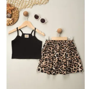 Σετ Μαύρο Αμάνικο Top με Φούστα Leopard για Κορίτσια (3-6 Ετών)