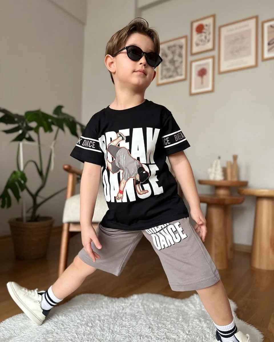 "Break Dance Hero" Σετ για Μικρούς Χορευτές - Μαύρο Μπλουζάκι & Γκρι Σορτς