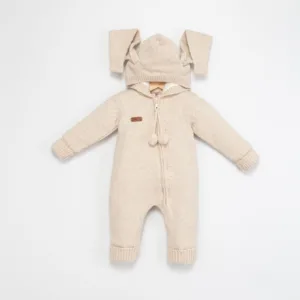 Ολόσωμη Φόρμα-Τουλουμάκι Κουνελάκι σε Εκρού, Πλεκτό, για Μωρά 3-12 Μηνών