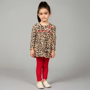 Μακρυμάνικη μπλούζα με κολάν για κορίτσι, λεοπάρ με κόκκινες λεπτομέρειες, 6-24 μηνών