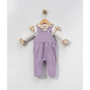 Βρεφικό Σετ Σαλοπέτα Λιλά & Μπλούζα με Φλοράλ Γιακά – 2 Τεμαχίων
