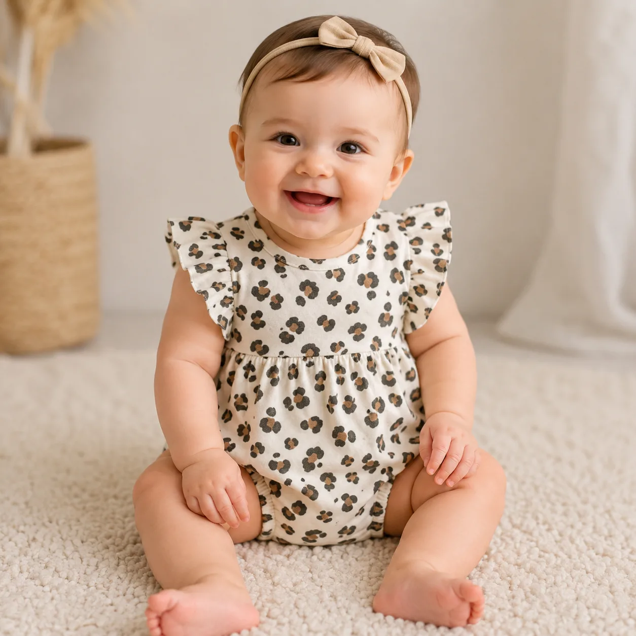 Βρεφικά Φορμάκια Κοριτσιού με Βολάν – Leopard, Floral & Cream-100% βαμβάκι - Image 3