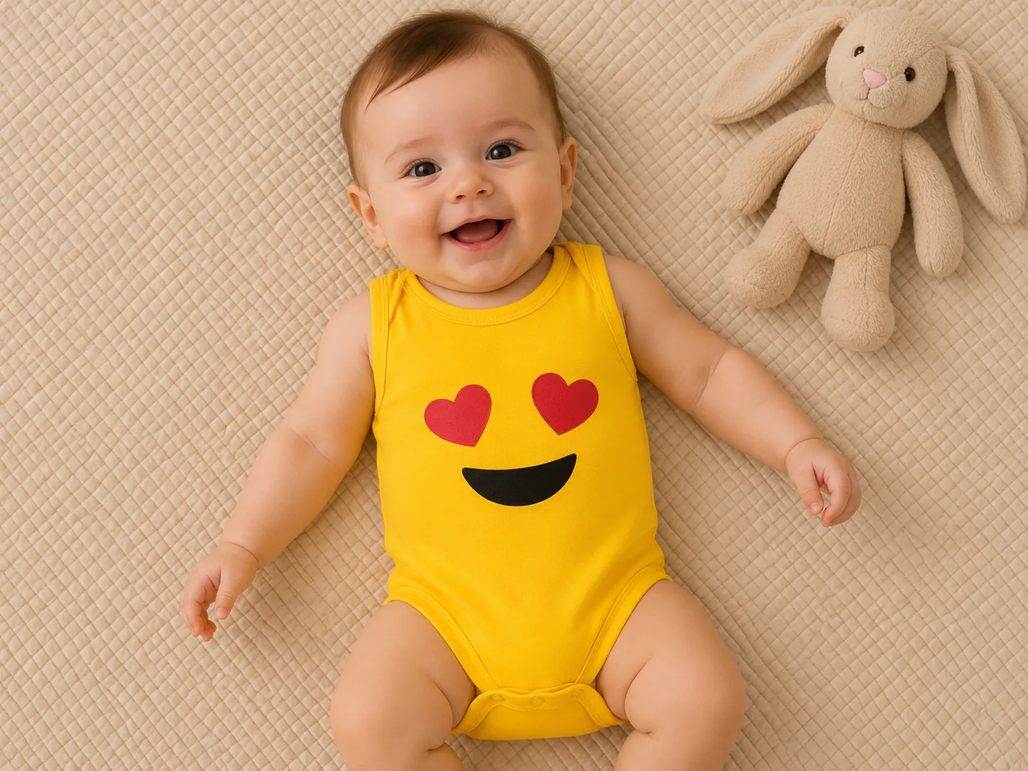 Βρεφικό Αμάνικο Ζιπουνάκι Emoji Κίτρινο με Καρδιές-100% βαμβάκι - Image 2